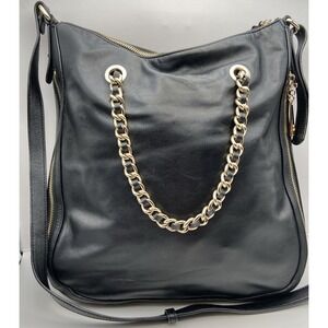GILI Black Leather Shoulder Crossbody Bag Chain Handle Straps Expandable